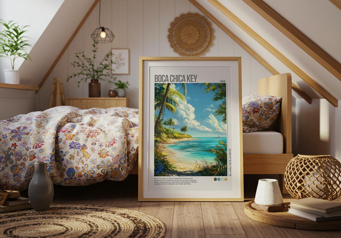 Boca Chica Key Florida Tropical Beach Palm Trees Ocean Poster - Image 3