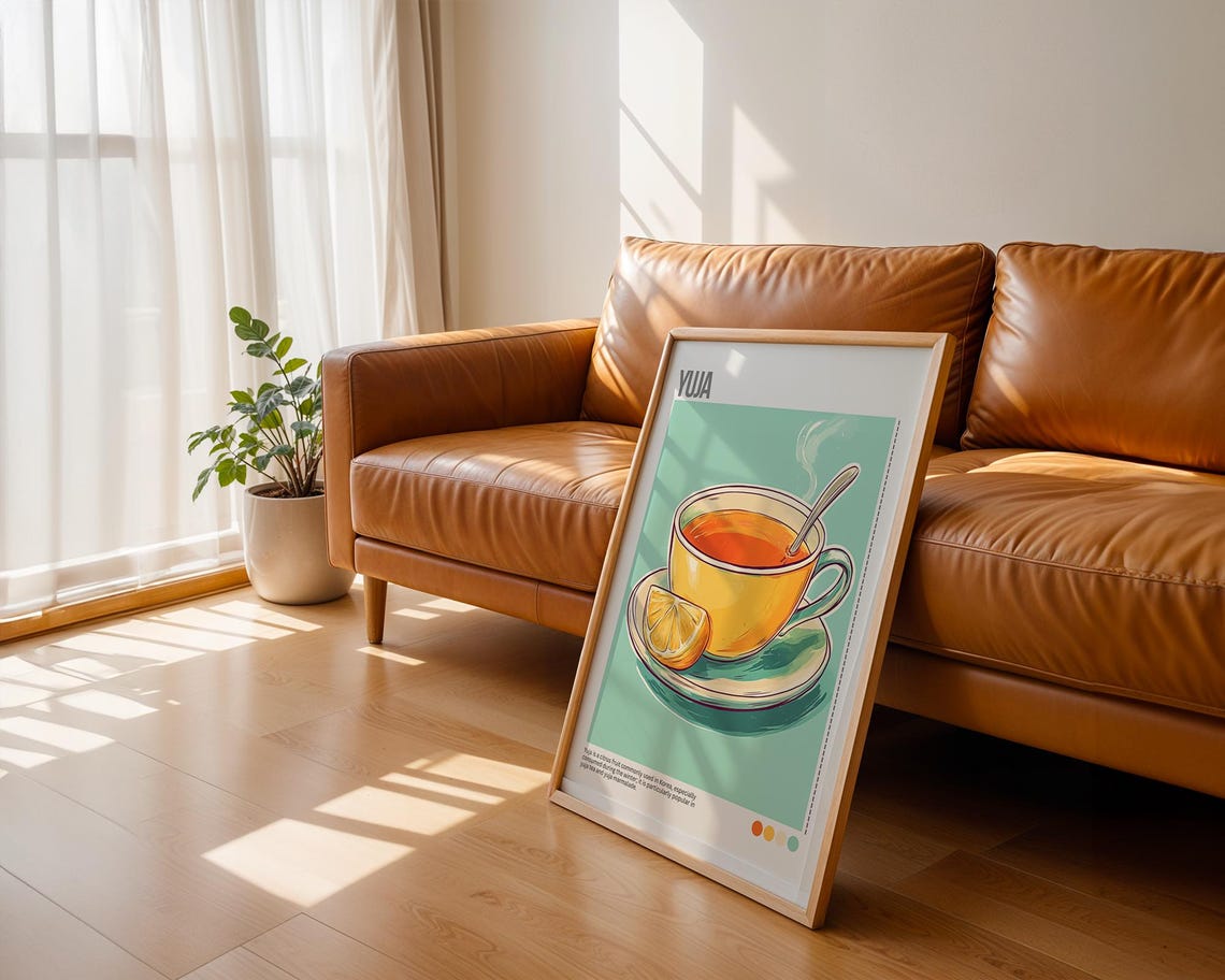 Yuja Korean Citrus Tea Cup Yellow Minimalist Kitchen Art Poster - Image 3