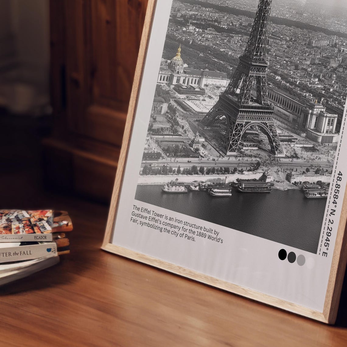 Eiffel Tower Paris France Aerial Black White Photography Poster - Image 2