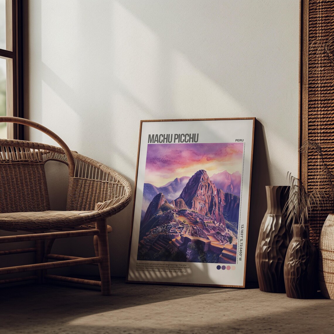 Machu Picchu Pink Sunset Peru Watercolor Mountain Travel Poster - Image 4
