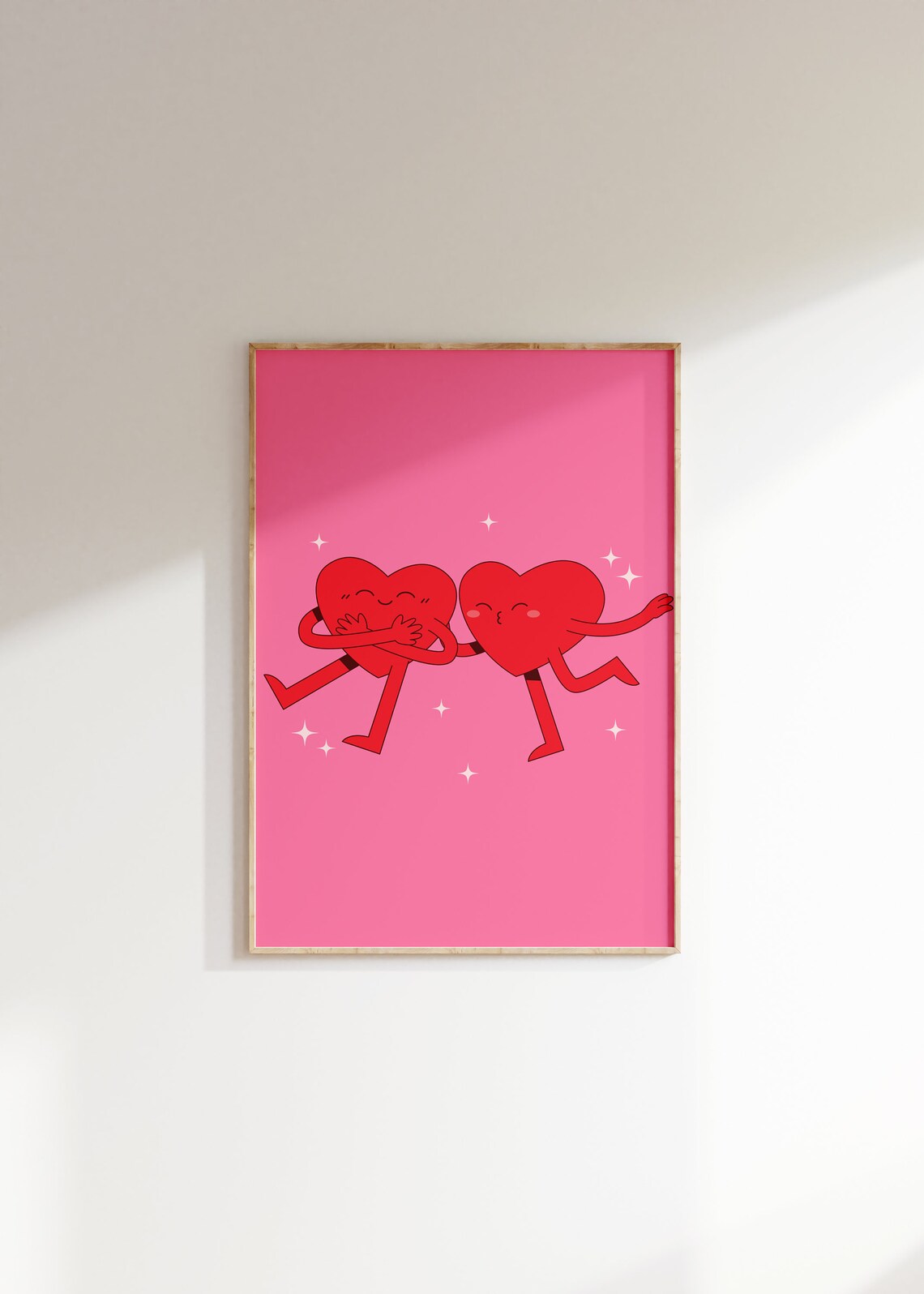 Retro Dancing Cartoon Hearts on Hot Pink Valentine Love Poster