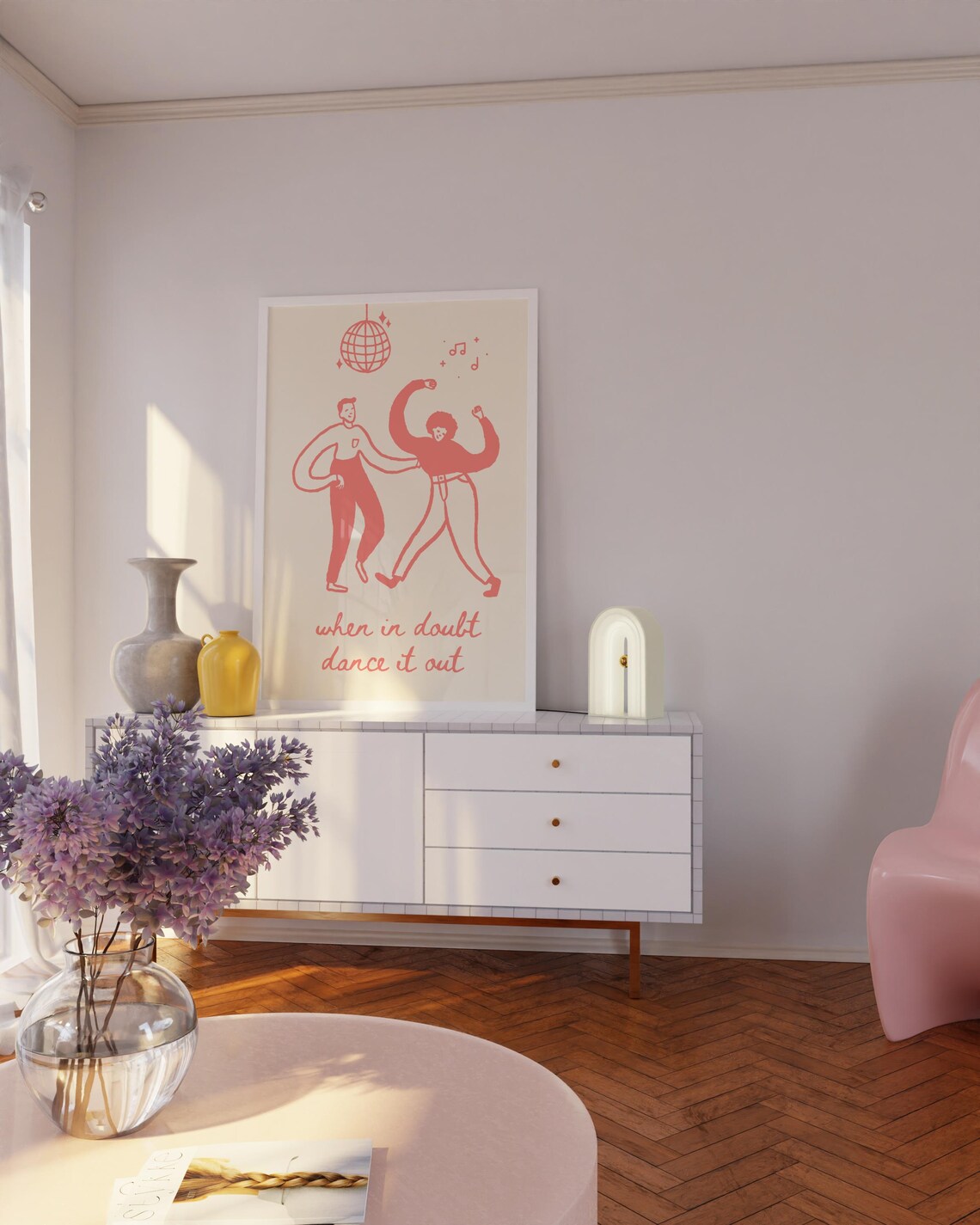 When In Doubt Dance It Out Retro Pink Disco Dancing Quote Poster - Image 3