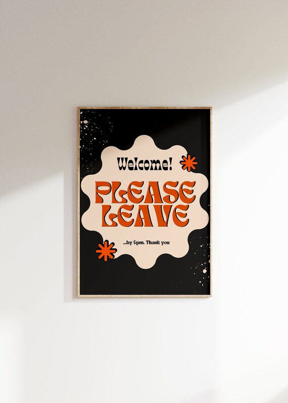 Welcome Please Leave By 9pm Funny Retro Guest Room Quote Wall Poster