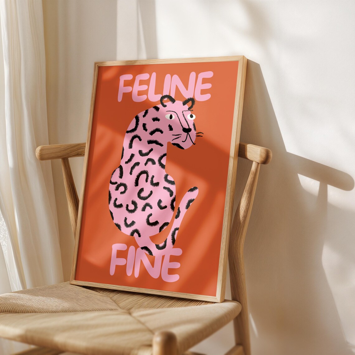Feline Fine Pink Leopard Funny Cat Pun Quote Poster For Cat Lovers - Image 3