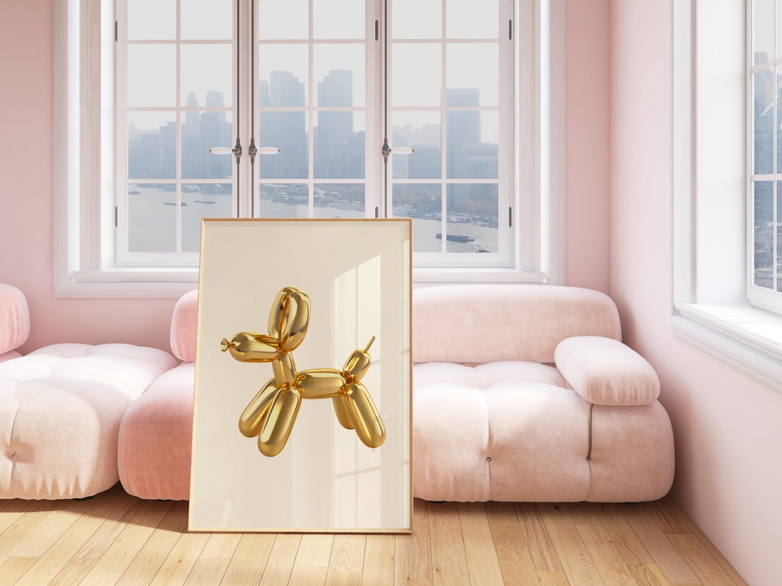 Gold Balloon Dog Metallic Sculpture Modern Eclectic 3D Pop Art Poster - Image 2