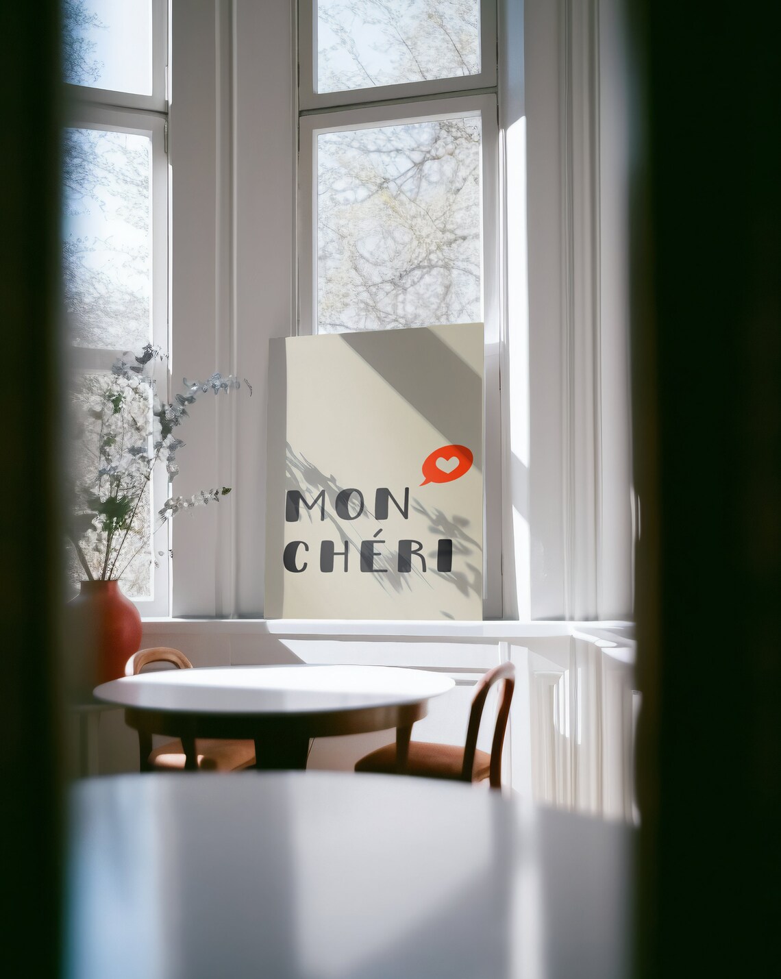 Mon Cheri French Love Quote Beige Heart Speech Bubble Poster - Image 2