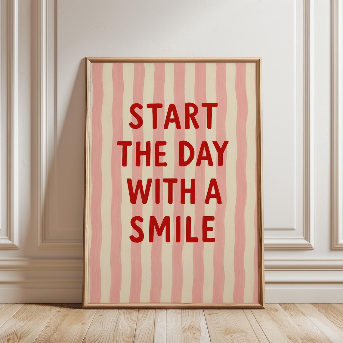 Start The Day With A Smile Pink Stripe Motivational Quote Poster