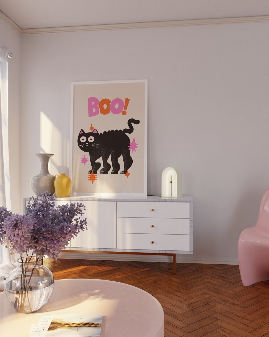 Boo Black Cat Retro Halloween Spooky Season Cat Lover Art Poster - Image 3