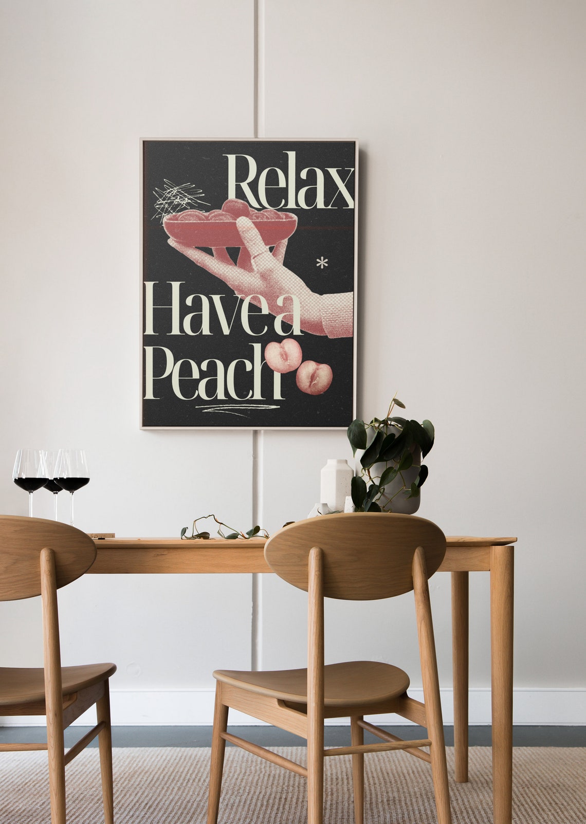 Relax Have A Peach Retro Black Kitchen Fruit Typography Quote Poster - Image 2