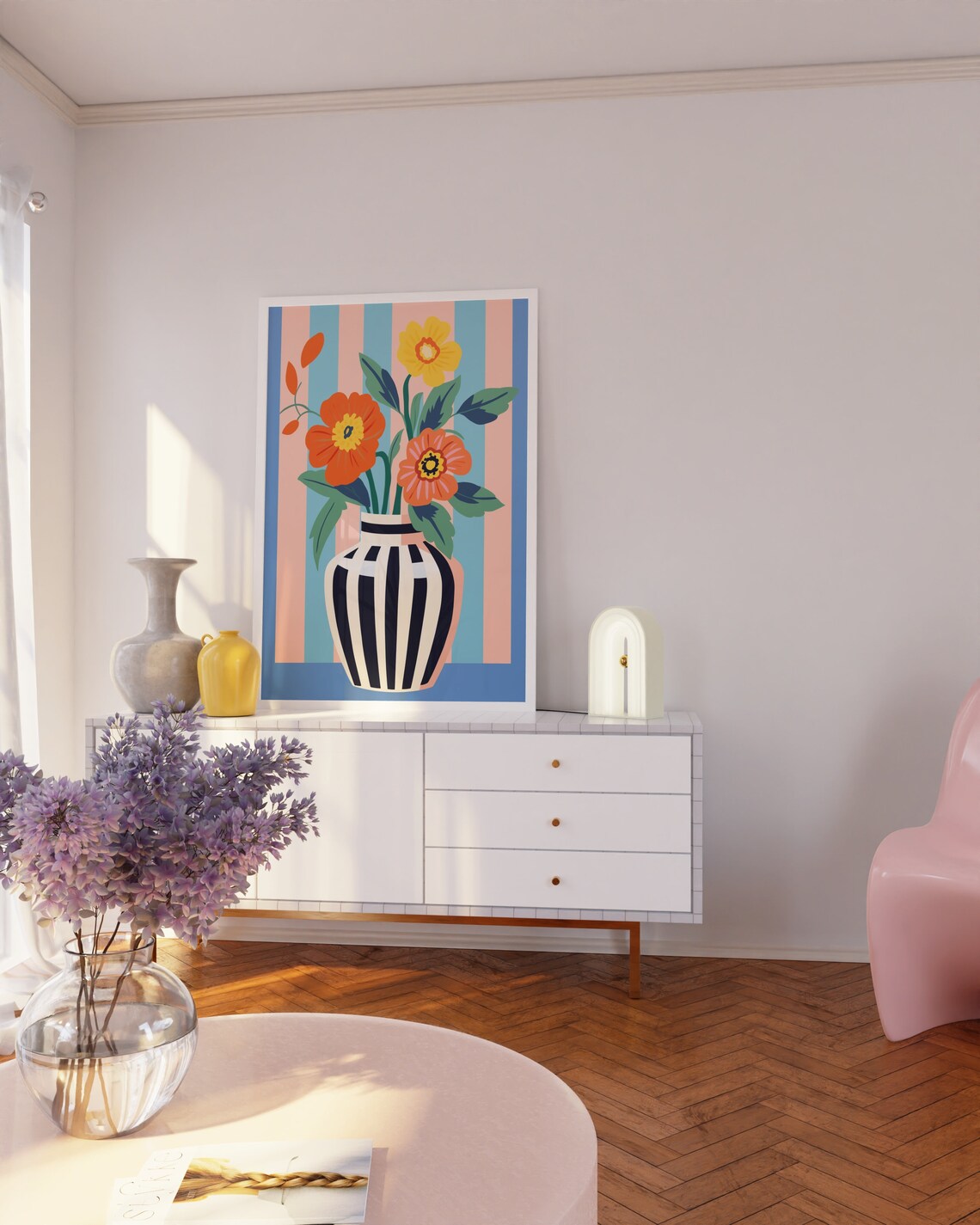 Bold Colored Flower Bouquet, Minimalist Floral Art - Image 2