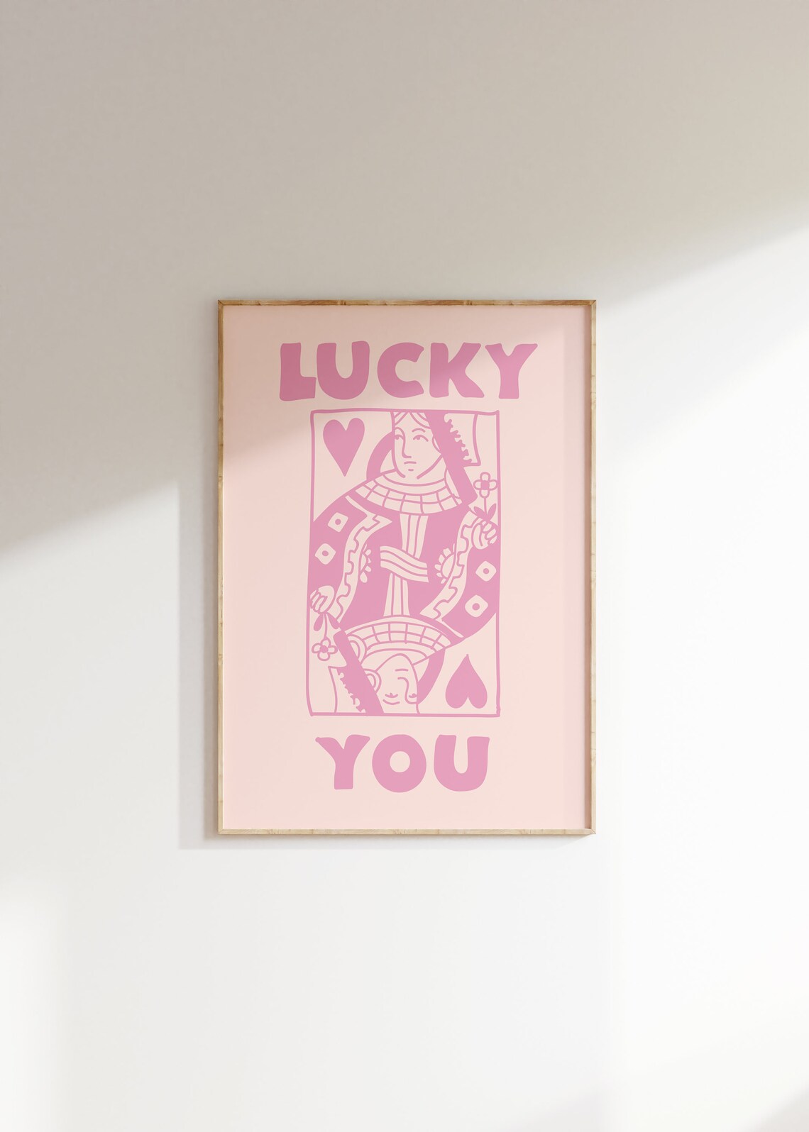 Lucky You Pink Queen Of Hearts Playing Card Retro Casino Poster