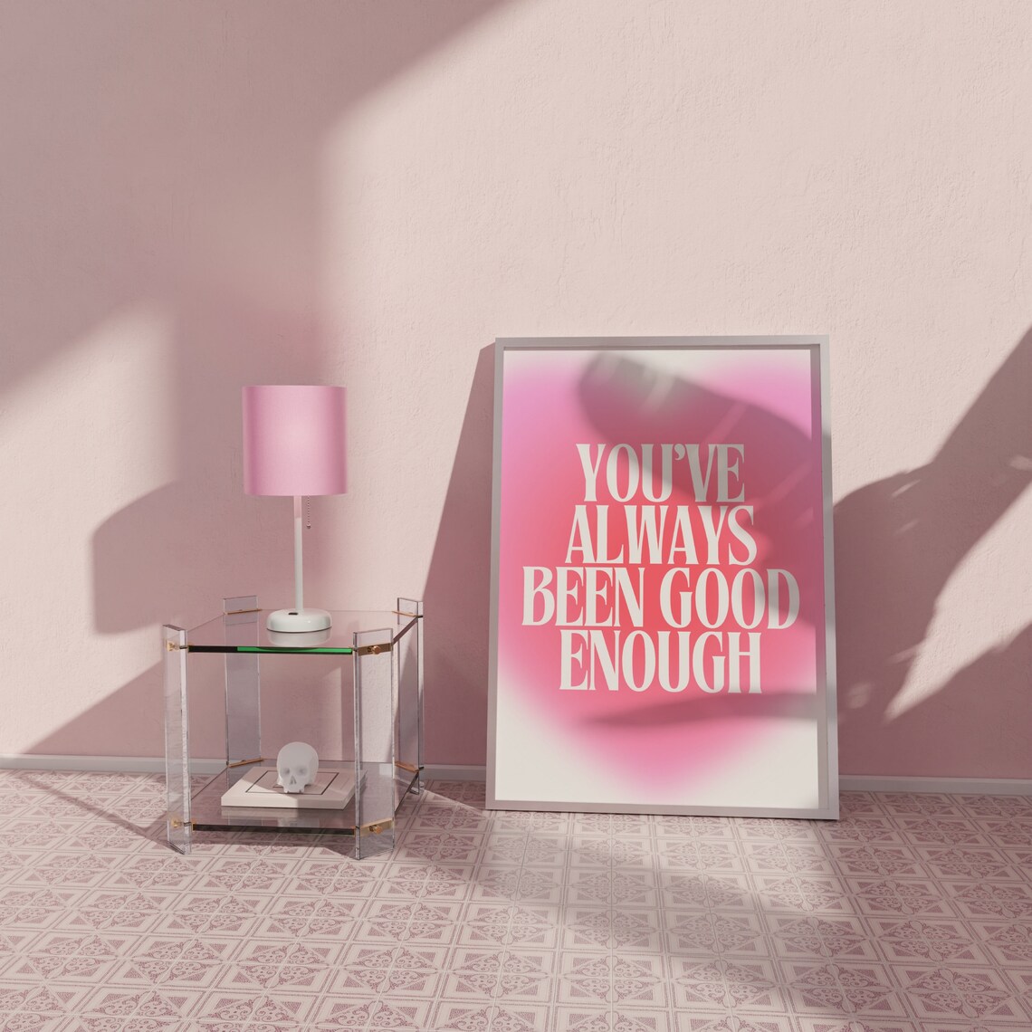 Aura Pink Heart You Are Enough Quote Art Print - Image 2
