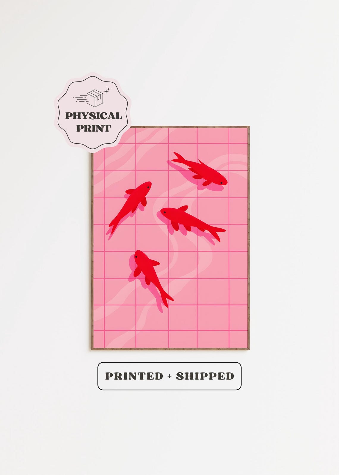 Red Fish Pink Swimming Pool Retro Tile Pool Pop Art Decor Poster