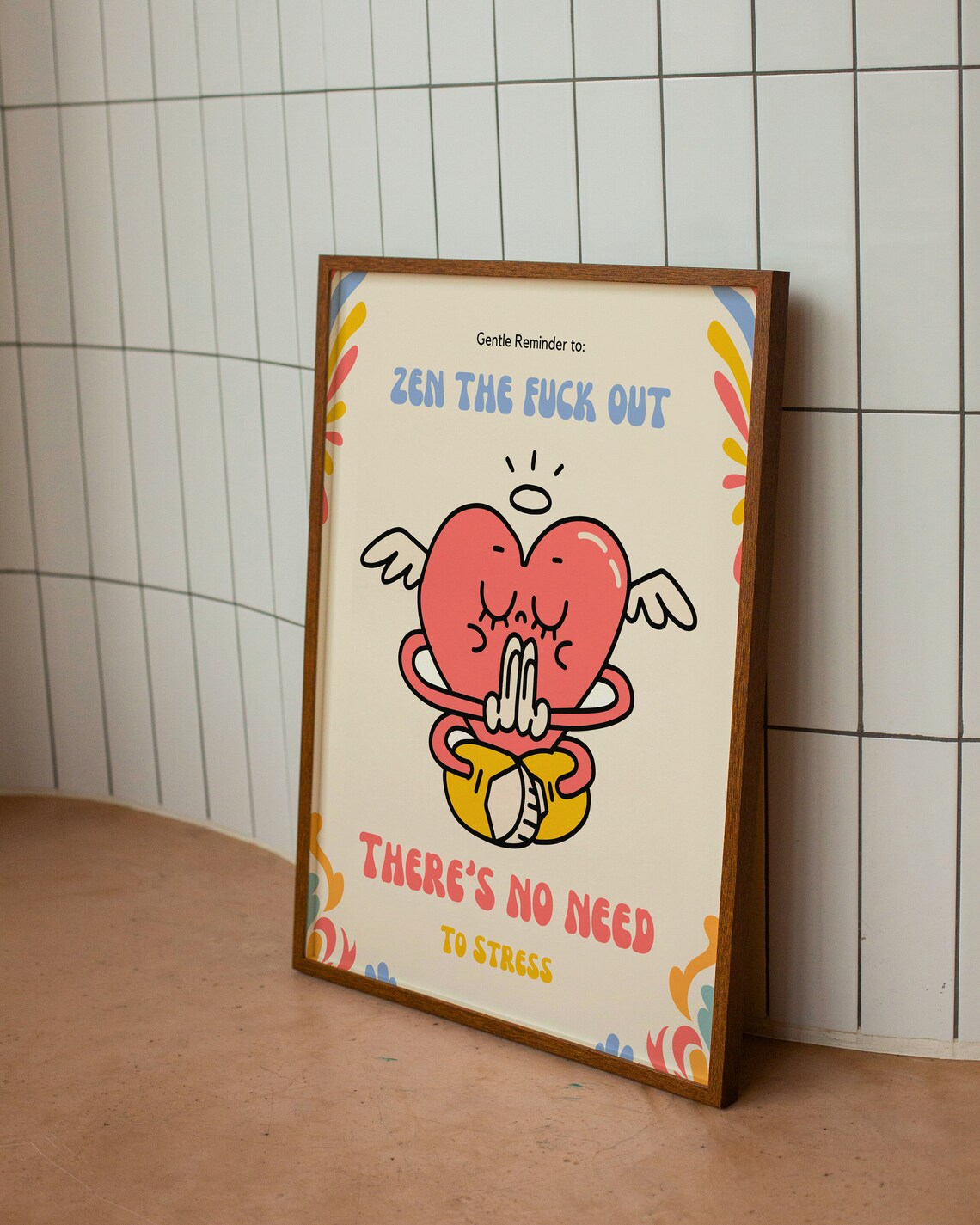 Zen The Fuck Out Meditating Angel Heart Funny Stress Relief Poster - Image 3