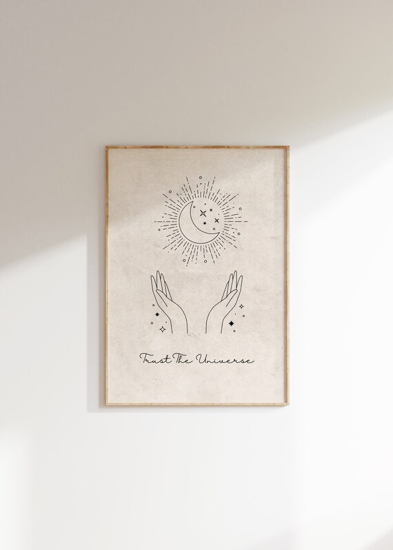 Trust the Universe Moon Hands Minimal Line Art Spiritual Poster