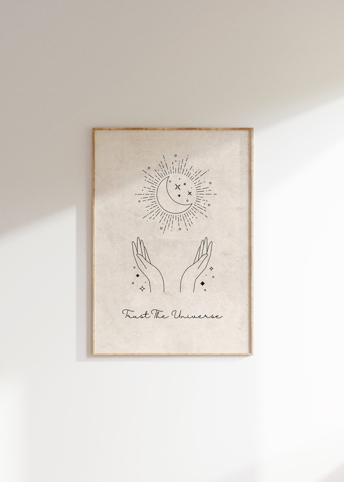 Trust the Universe Moon Hands Minimal Line Art Spiritual Poster