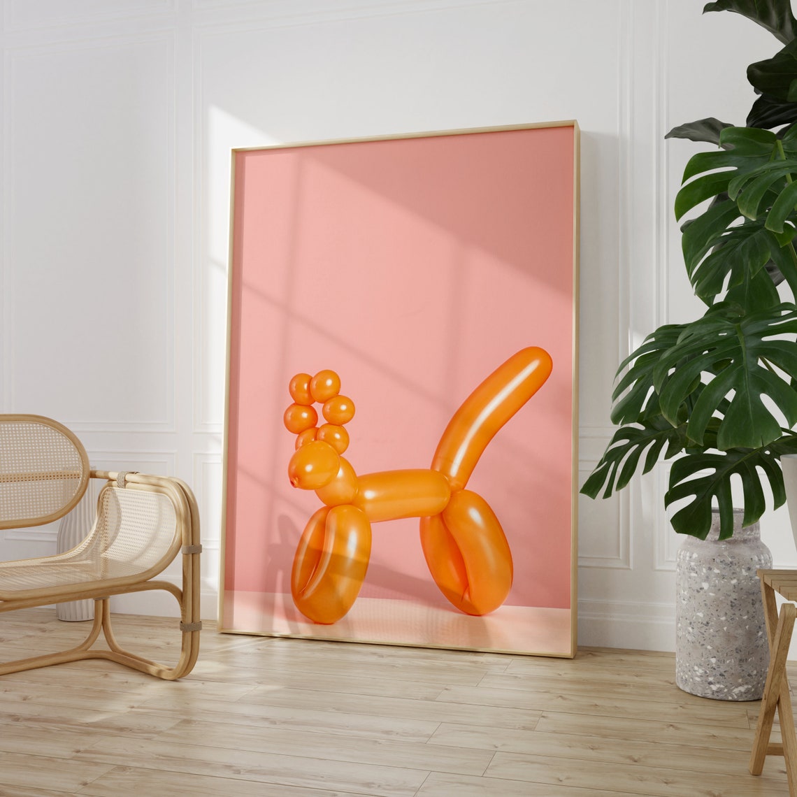 Orange Balloon Dog Photo Minimalist Pink Studio Backdrop Poster