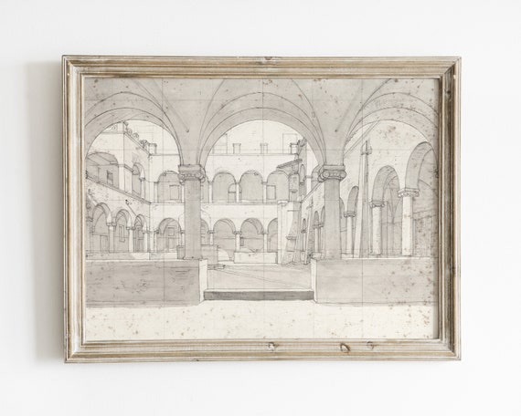 Vintage Architecture Wall Art For Gallery Wall Decor Minimalist Wall Art Line Art Sketch Antique Architecture Drawing Arch Drawing