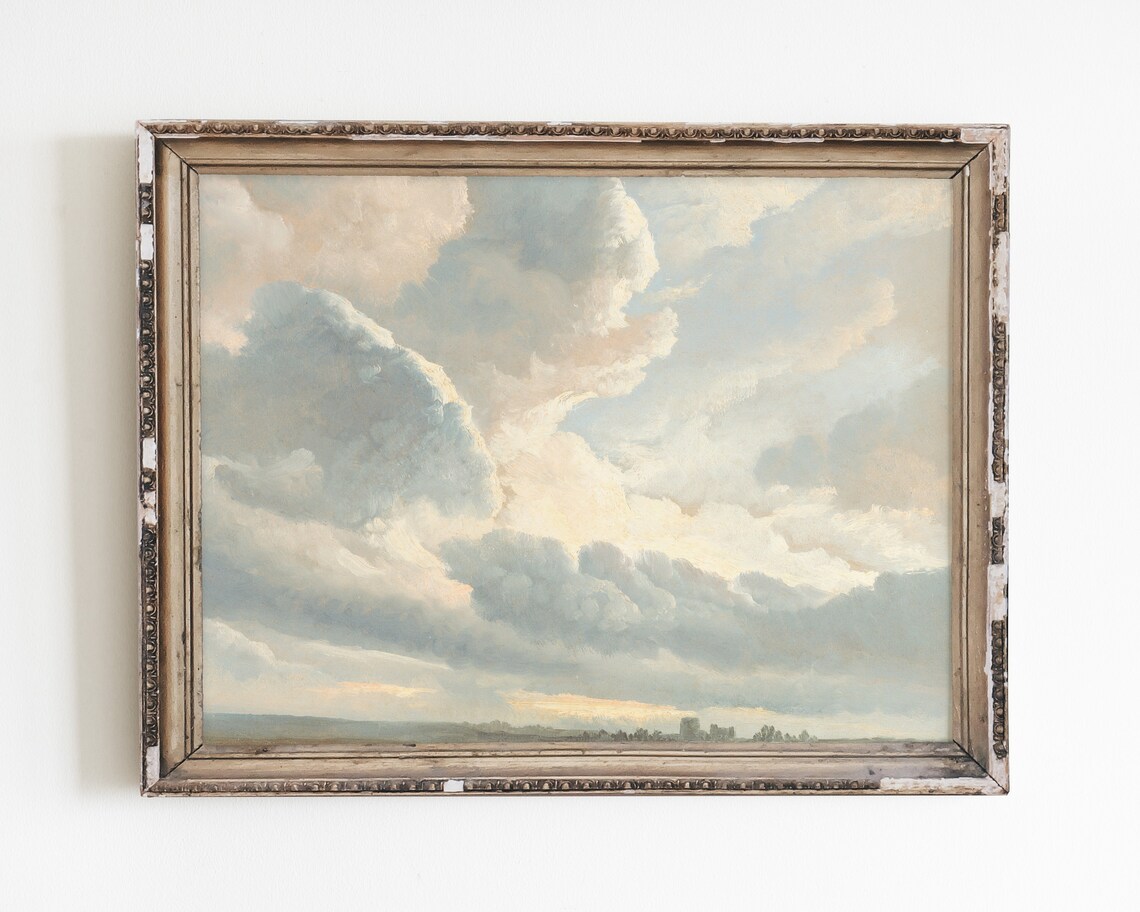 Sky Cloud Painting, Vintage Nursery Wall Art