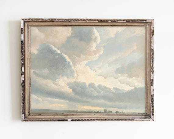 Sky Cloud Painting, Vintage Nursery Wall Art