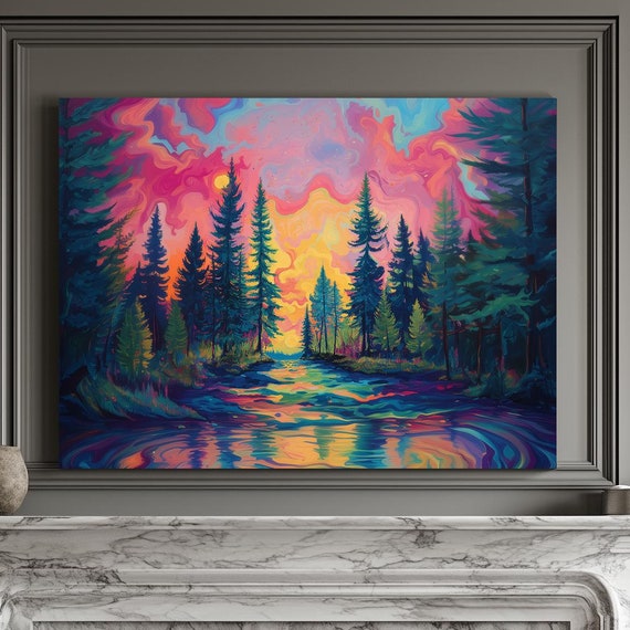 Psychedelic Forest Colorado Print Landscape Modern Painting Nature Calm Relaxing Wall Print Airbnb Art Wall Decor