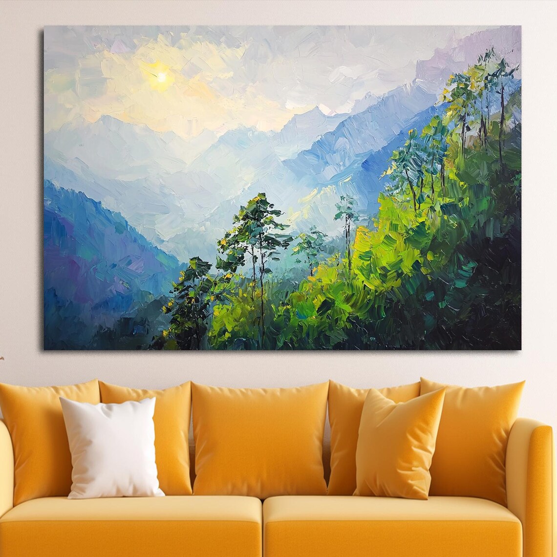 Landscape Art Mountain Wall Art Landscape Print Fall Artwork Wall Art Spring Wall Art Tree Decor Green Prints Mountain Prints