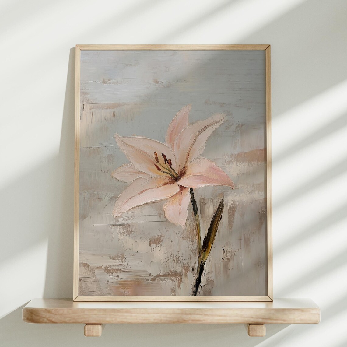 Blush Pink Lily Bloom In A Minimalist Floral Oil Painting Poster