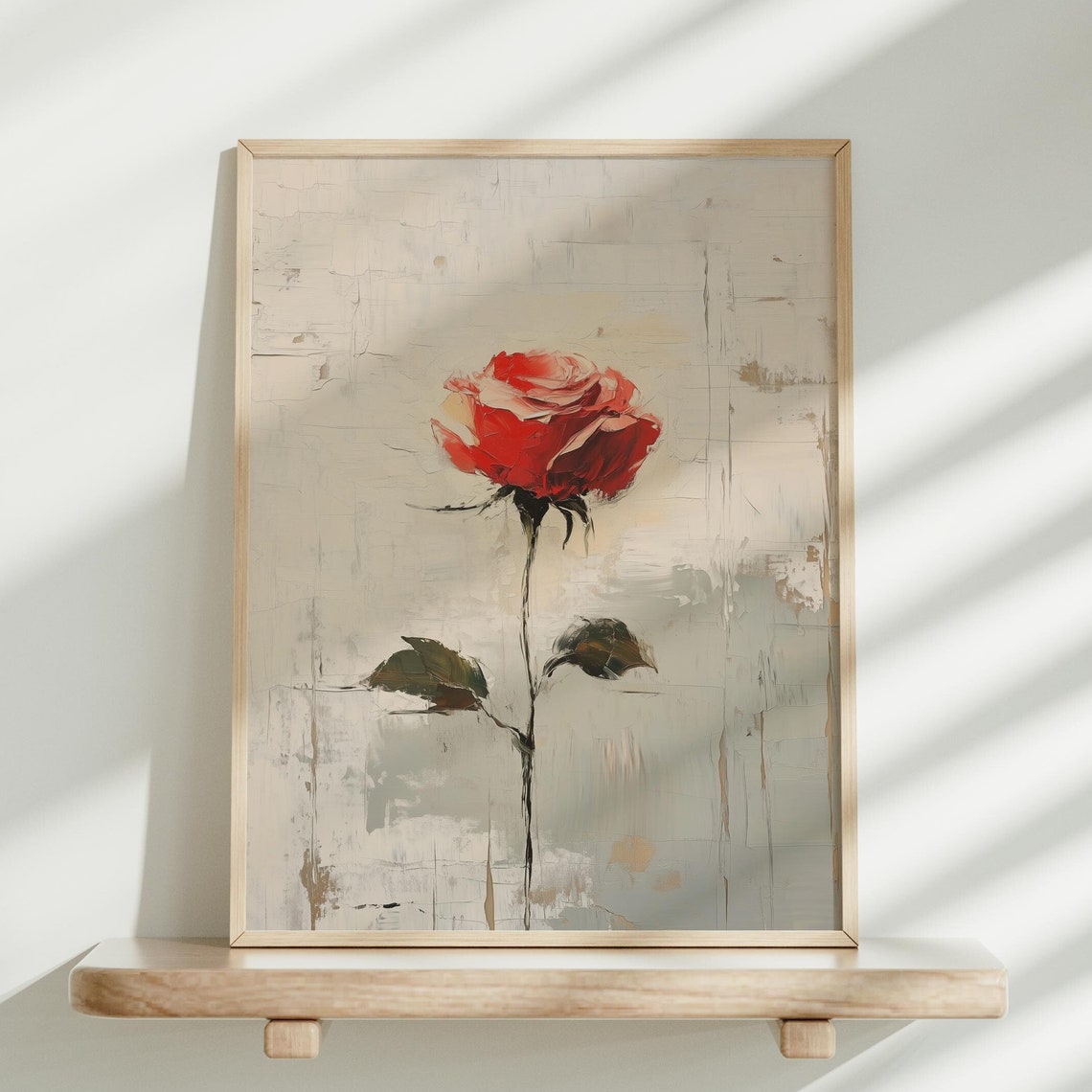 Vintage Red Rose Flower Oil Painting Flower Wall Art Rose Art Flower Decor Botanical Print Still Life Floral Oil Painting