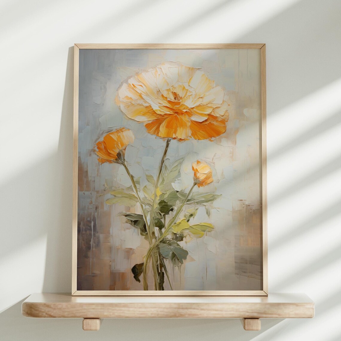 Orange Marigold Blooms in Textured Impasto Oil Painting Poster