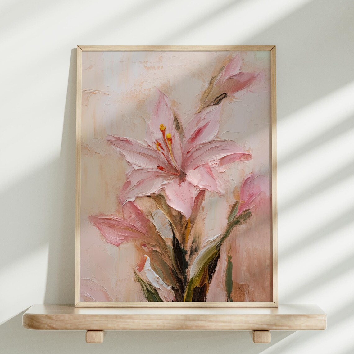 Blush Pink Lily in Textured Impasto Oil Painting Floral Poster