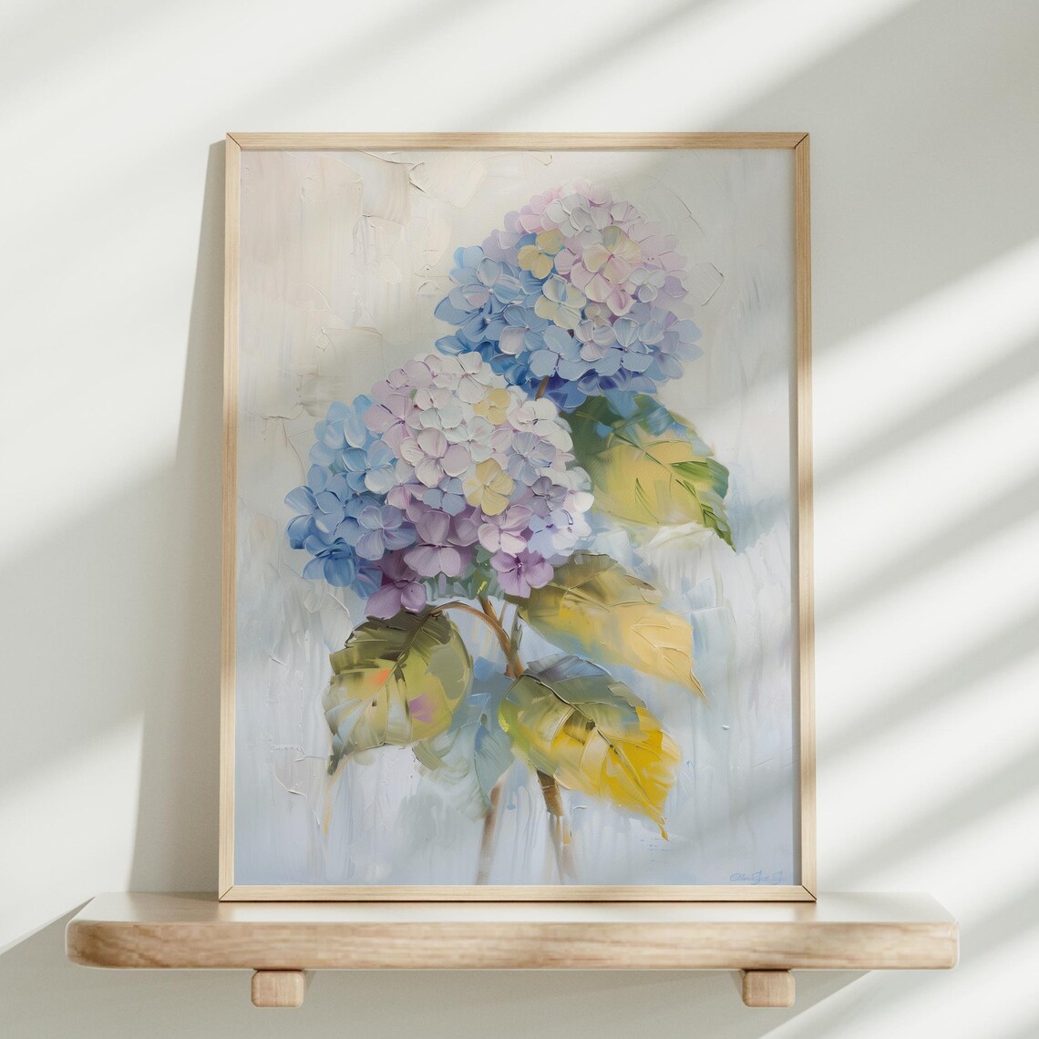 Blue And Pink Hydrangea Blooms Botanical Oil Painting Poster