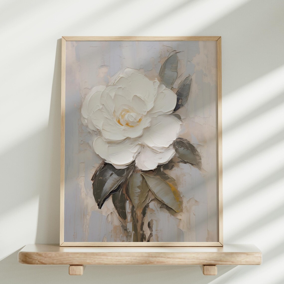 White Camellia Flower in Textured Impasto Botanical Oil Poster