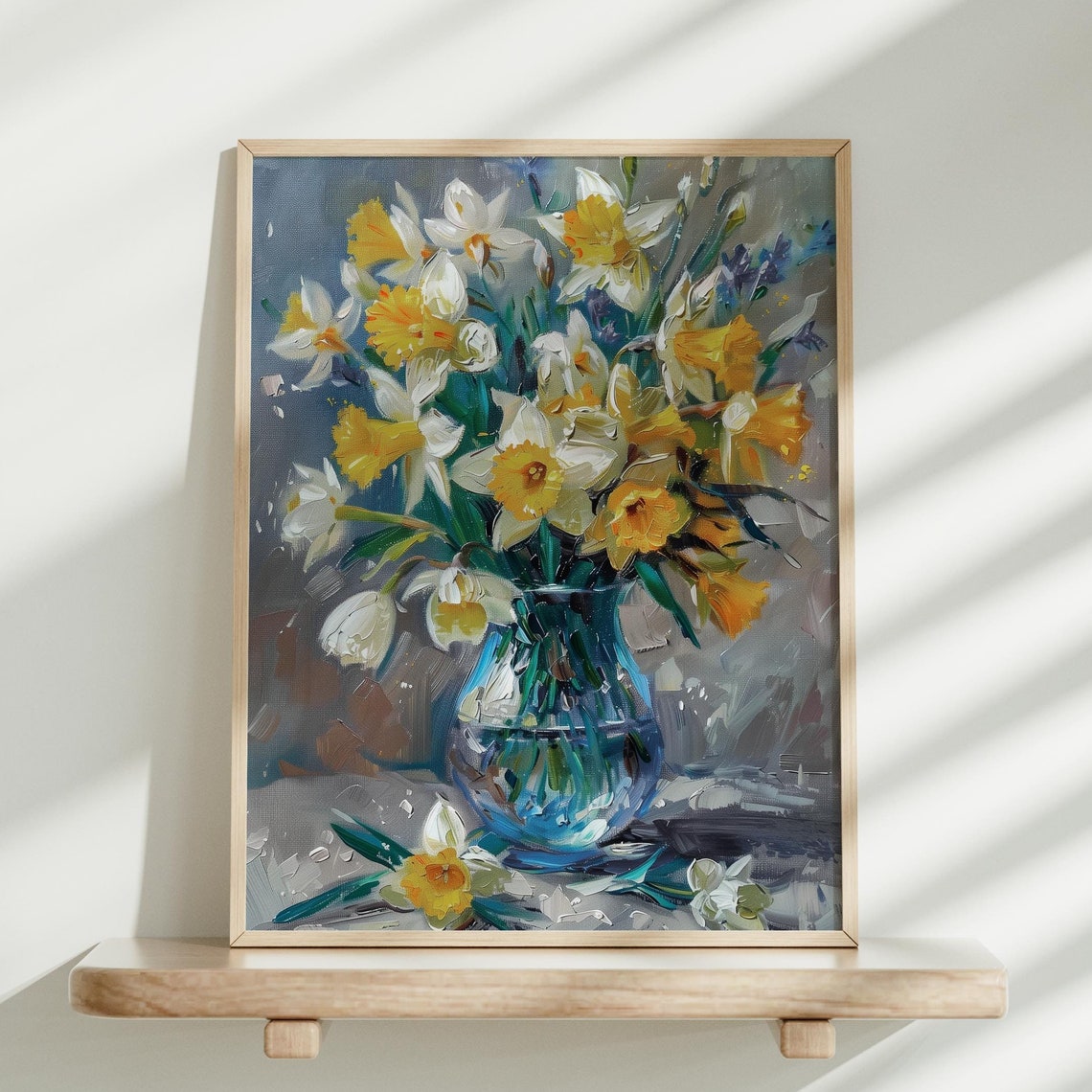 Yellow And White Daffodils In A Glass Vase Bright Spring Poster