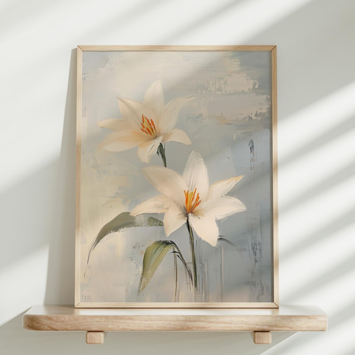 Two White Lily Blooms With Bright Orange Stamens Floral Poster