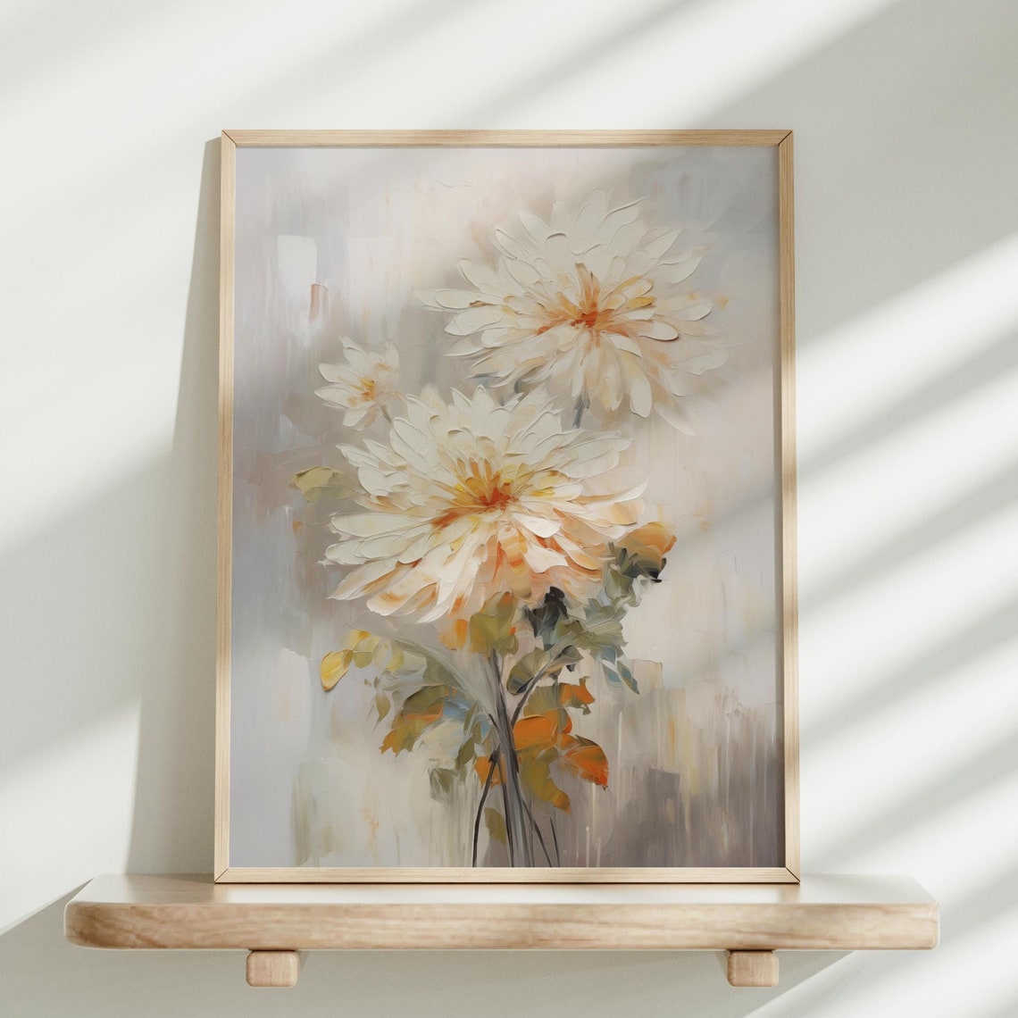 White Chrysanthemum Flowers Soft Impasto Botanical Art Poster