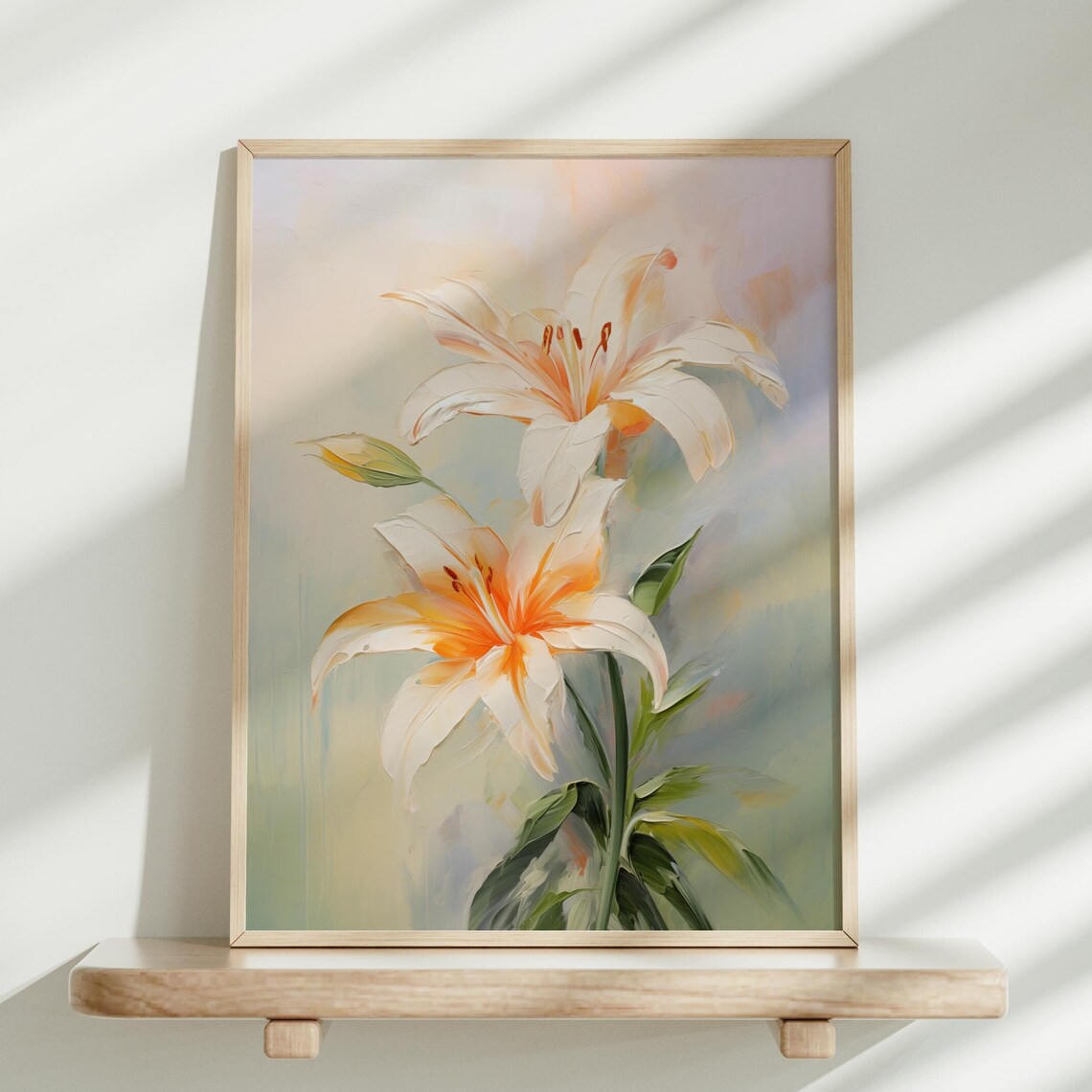 White Lily with Orange Center in Pastel Oil Painting Floral Poster