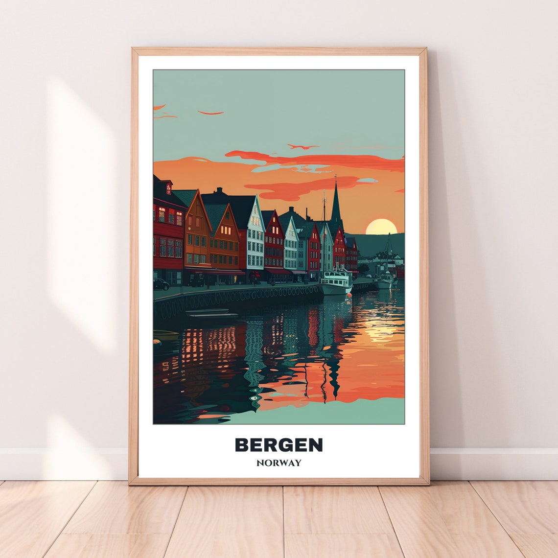 Bergen Bryggen Wharf Sunset Harbor Reflections Norway Poster - Image 4