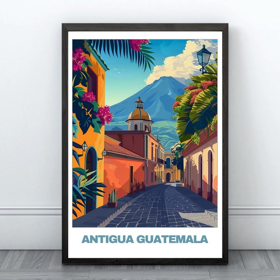 Antigua Guatemala Travel Poster Guatemala Travel Poster Guatemala Painting Antigua Guatemala Wall Art Illustration