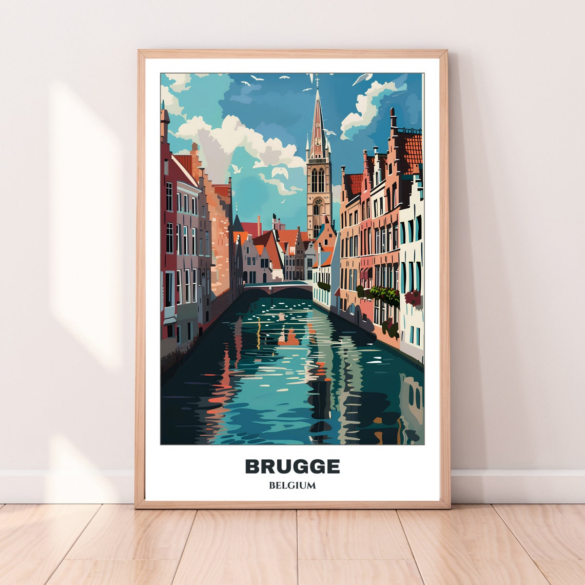 Brugge Canal Historic Church Spire Medieval Houses Reflection Poster - Image 4