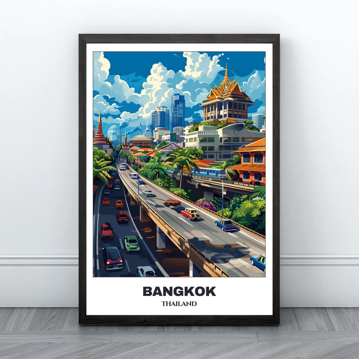 Bangkok Travel Poster Thailand Travel Poster Citycape Painting Print Wall Art Bangkok Home Decor Bangkok Trip Print