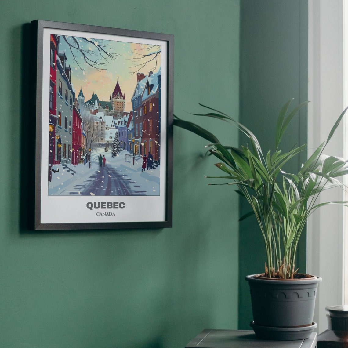 Quebec Canada Winter Snowfall Old Quebec Street Snowy Evening Poster - Image 5