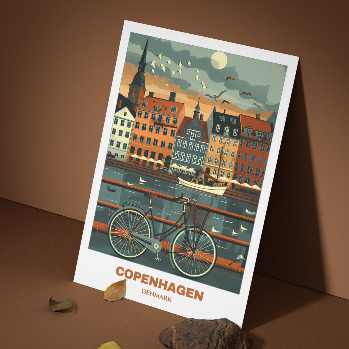 Copenhagen Nyhavn Waterfront Colorful Houses Bicycle Scene Poster - Image 4