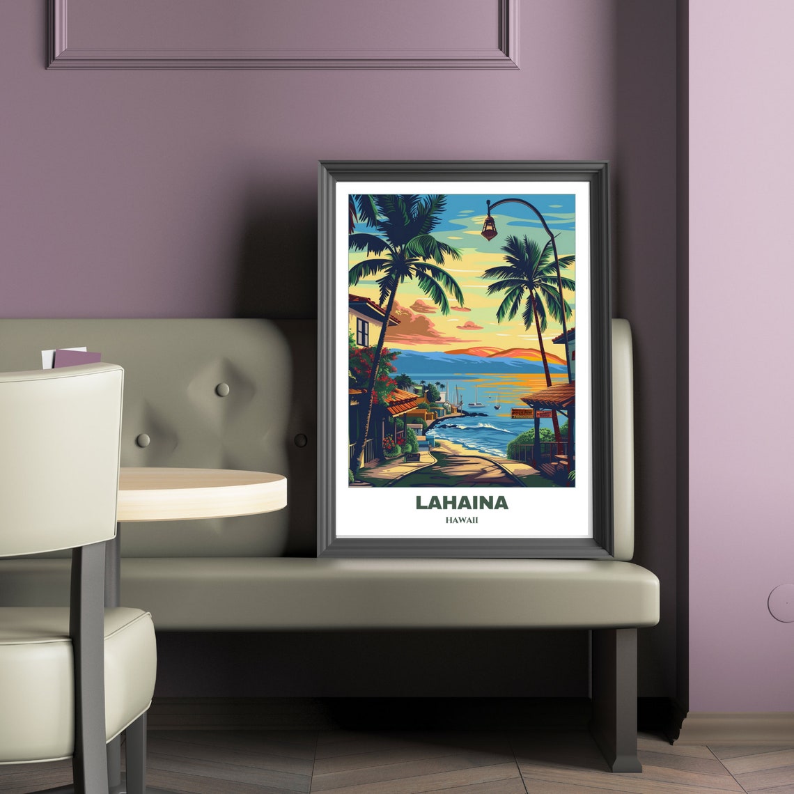 Lahaina Hawaii Sunset Sailboats Palm Lined Shore Travel Poster - Image 2