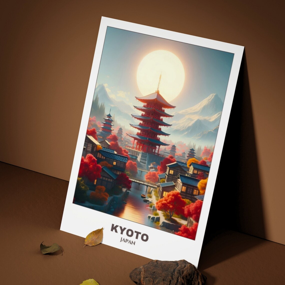Kyoto Japan Five Story Pagoda Red Autumn Foliage Scene Poster - Image 4