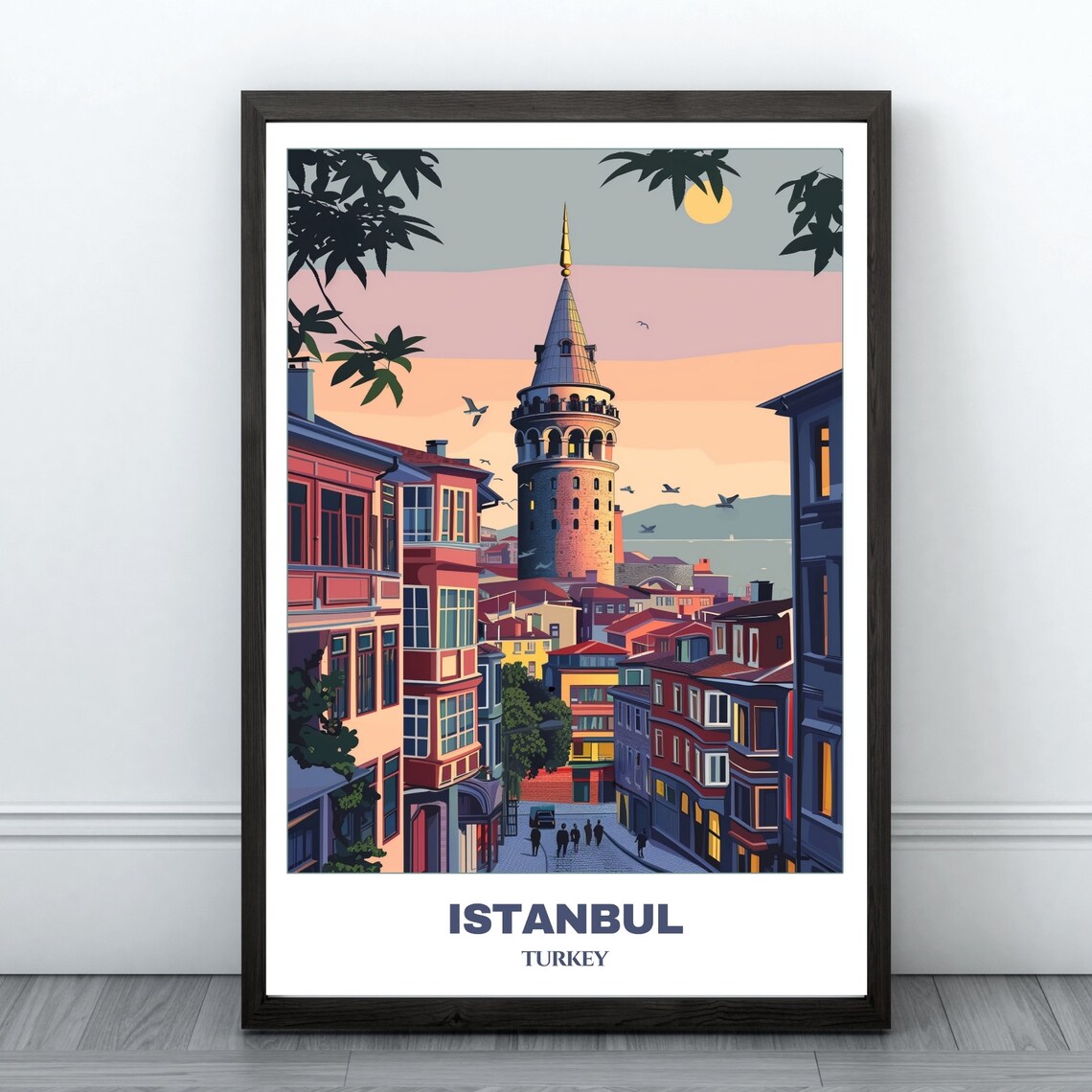 Istanbul Galata Tower Sunset Bosphorus Street View Travel Poster