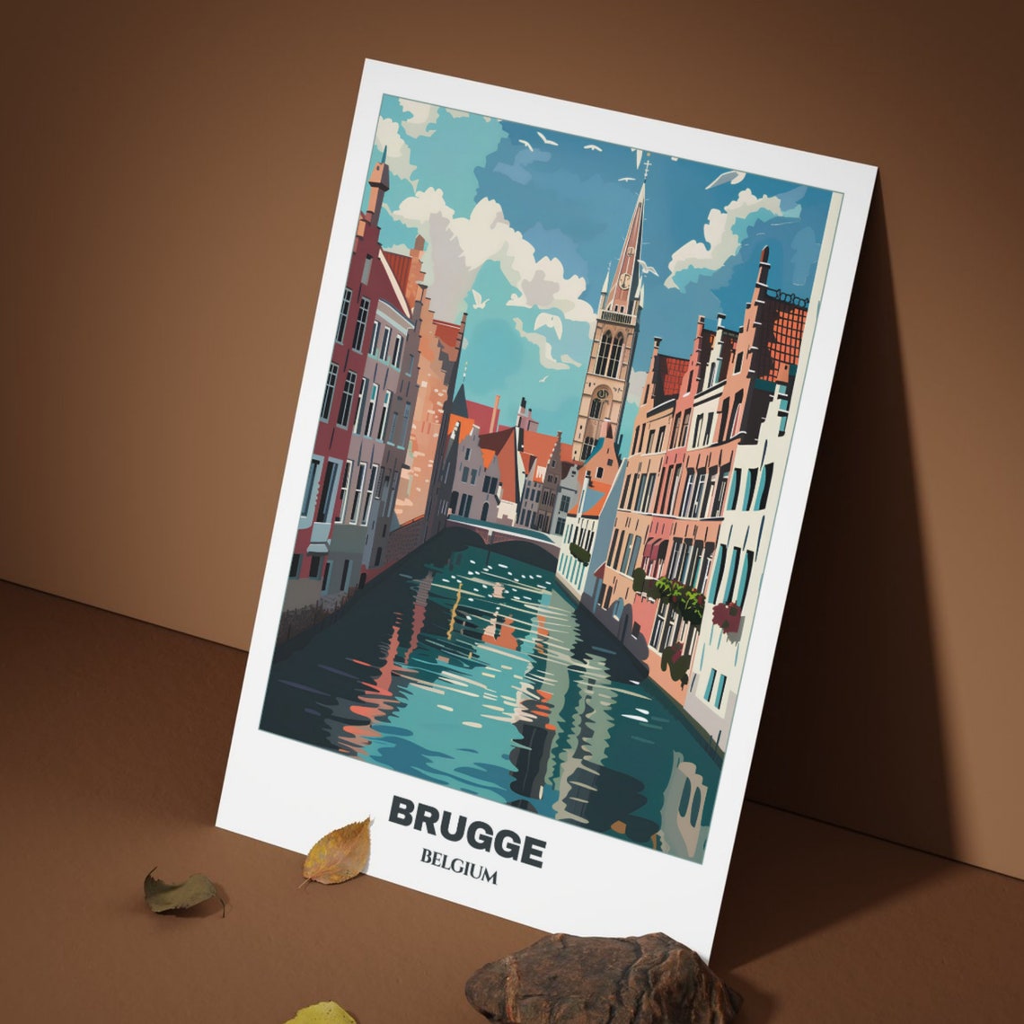 Brugge Canal Historic Church Spire Medieval Houses Reflection Poster - Image 3