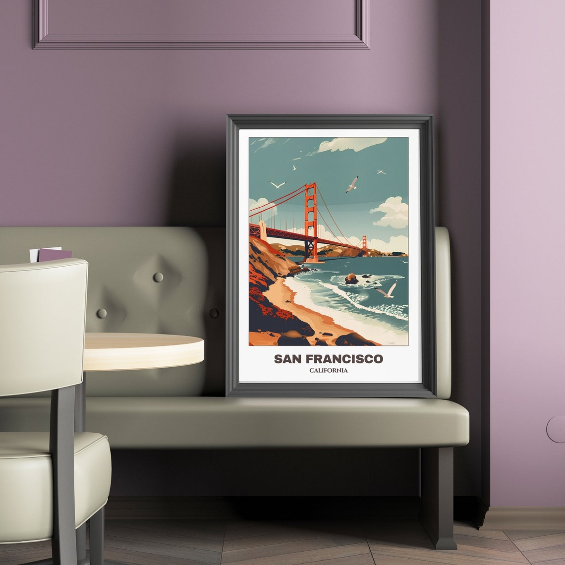 San Francisco Golden Gate Bridge Beach Vintage Style Travel Poster - Image 2