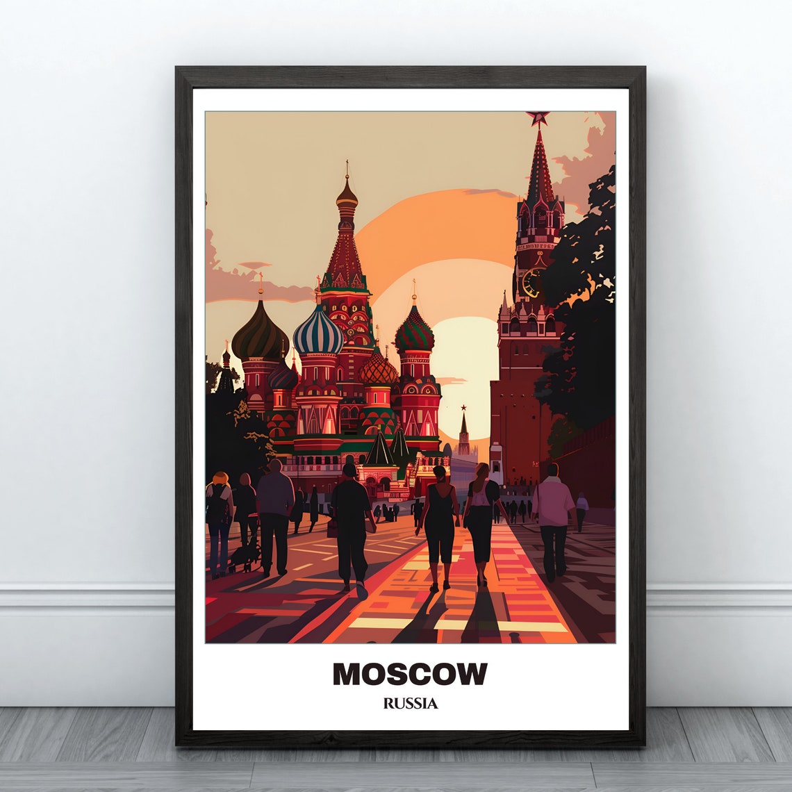 Moscow Russia Saint Basil Cathedral Red Square Sunset Travel Poster