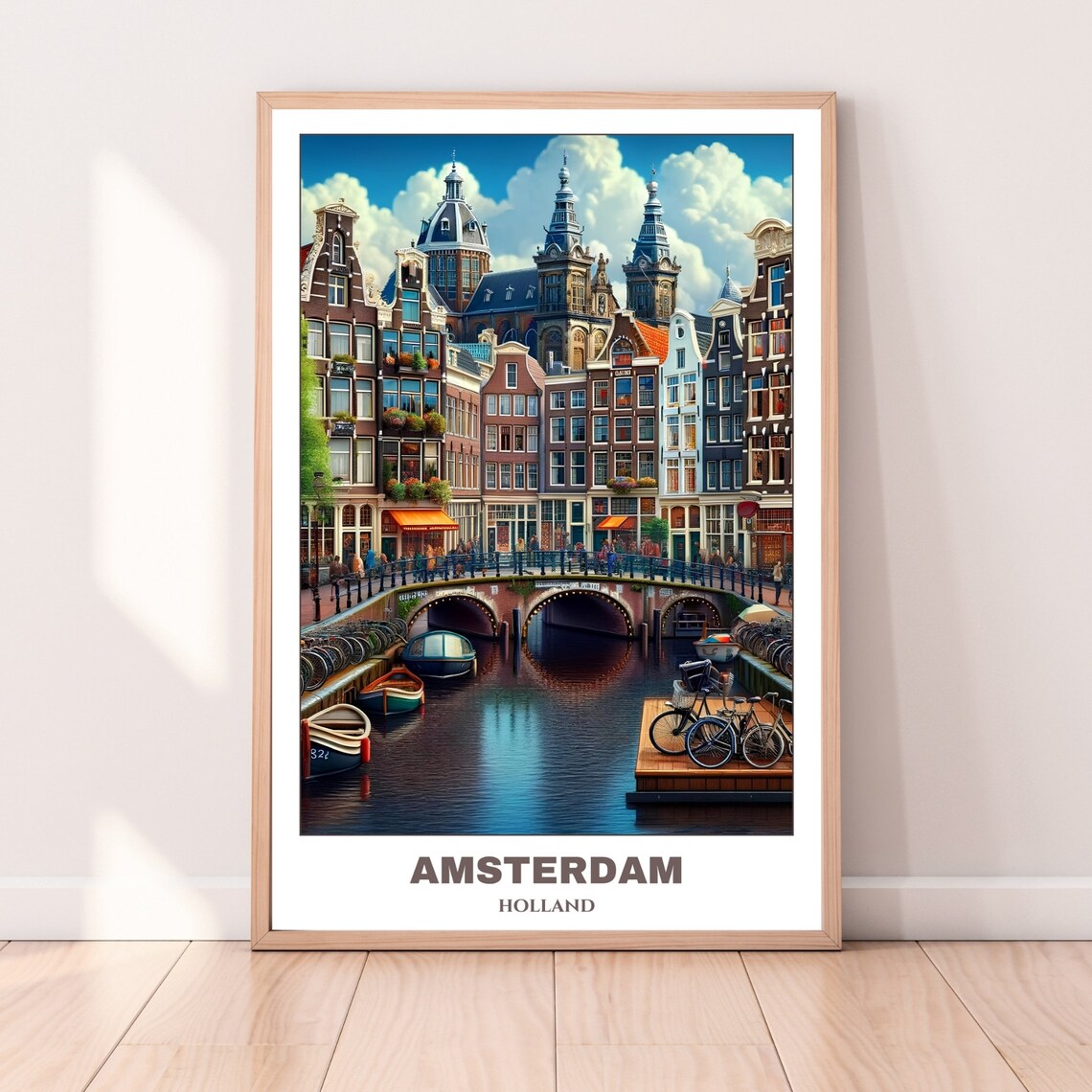 Amsterdam Canal Bridge Bicycles Gabled Houses Holland Travel Poster - Image 5