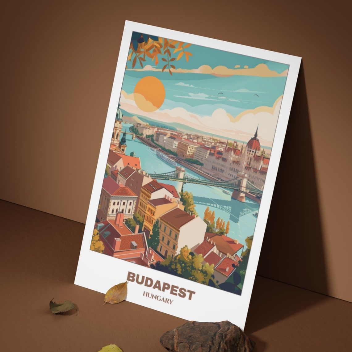 Budapest Hungary Sunset Danube Panorama Parliament Bridge View Poster - Image 3